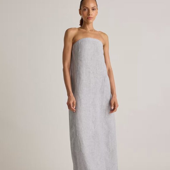 Quince Dresses & Skirts - (Quince) 100% European Linen Strapless Maxi Dress - Blue Pinstripe